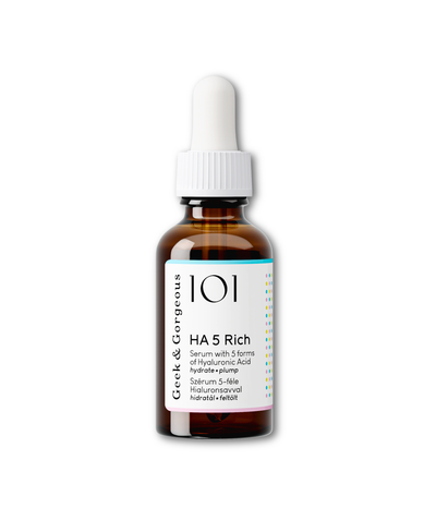 Bottle of Geek & Gorgeous HA 5 Rich Hyaluronic Acid Serum